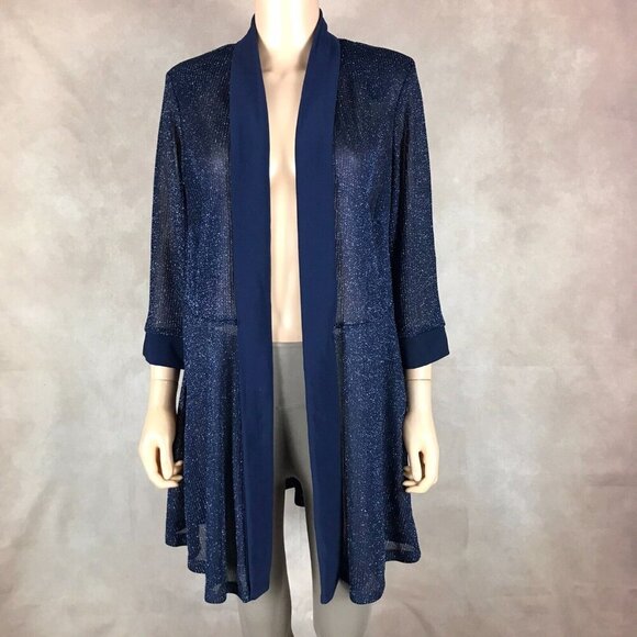 R&M RICHARDS Blue Metallic Evening Cover-Up Cardigan NEW 16W - Picture 1 of 9